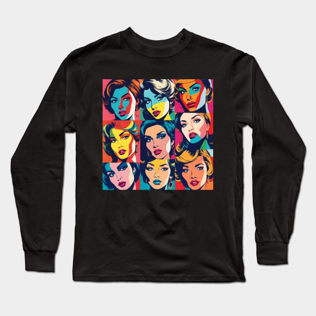 Pop Girls Potrait Long Sleeve T-Shirt by 80s Pop Night